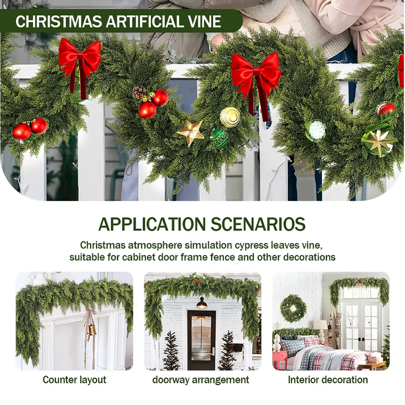 🎅🎄 Artificial Cedar Garland🌿Green Pine Garland for Table, Mantel, Wall – Perfect for Indoor & Outdoor Christmas Decorations