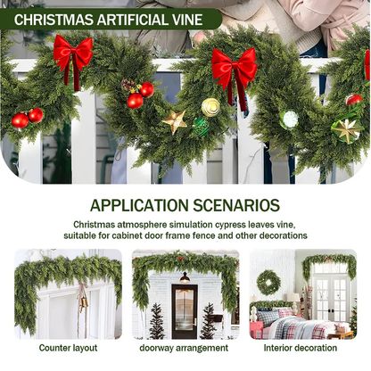 🎅🎄 Artificial Cedar Garland🌿Green Pine Garland for Table, Mantel, Wall – Perfect for Indoor & Outdoor Christmas Decorations