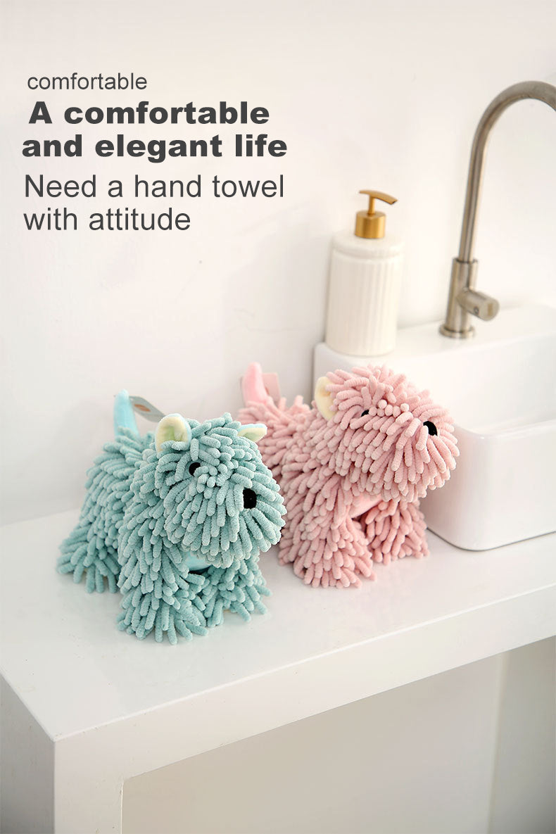 ✅Cartoon Puppy Chenille Hand Drying Doll – Multifunctional Cartoon Animal Creative Hand Towel Plush Toy
