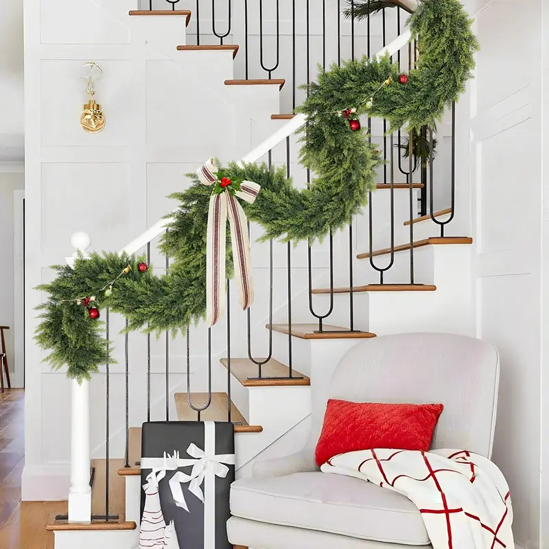 🎅🎄 Artificial Cedar Garland🌿Green Pine Garland for Table, Mantel, Wall – Perfect for Indoor & Outdoor Christmas Decorations