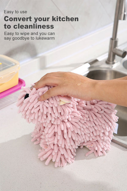 ✅Cartoon Puppy Chenille Hand Drying Doll – Multifunctional Cartoon Animal Creative Hand Towel Plush Toy
