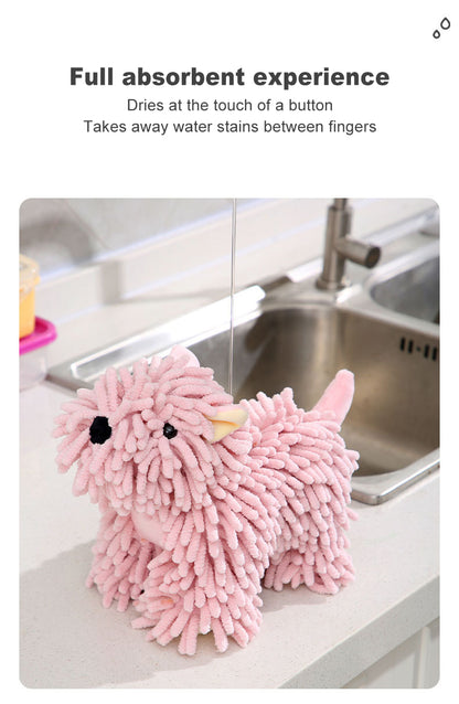 ✅Cartoon Puppy Chenille Hand Drying Doll – Multifunctional Cartoon Animal Creative Hand Towel Plush Toy