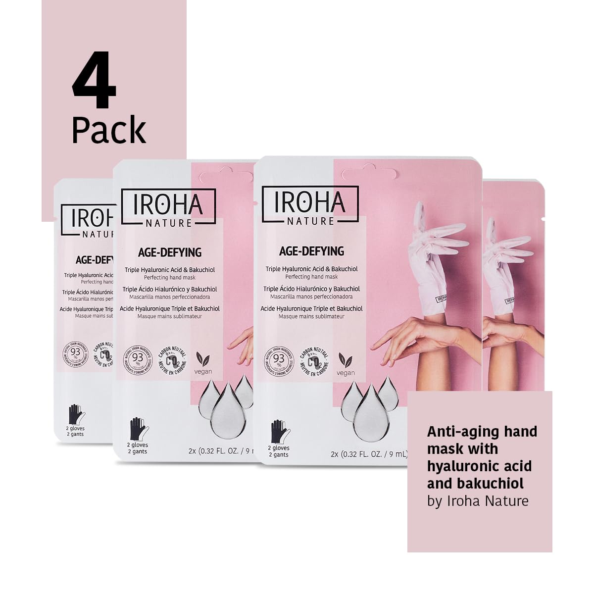 Anti-Aging Hand Mask with Hyaluronic Acid and Bakuchiol - Pack of 4 Pairs