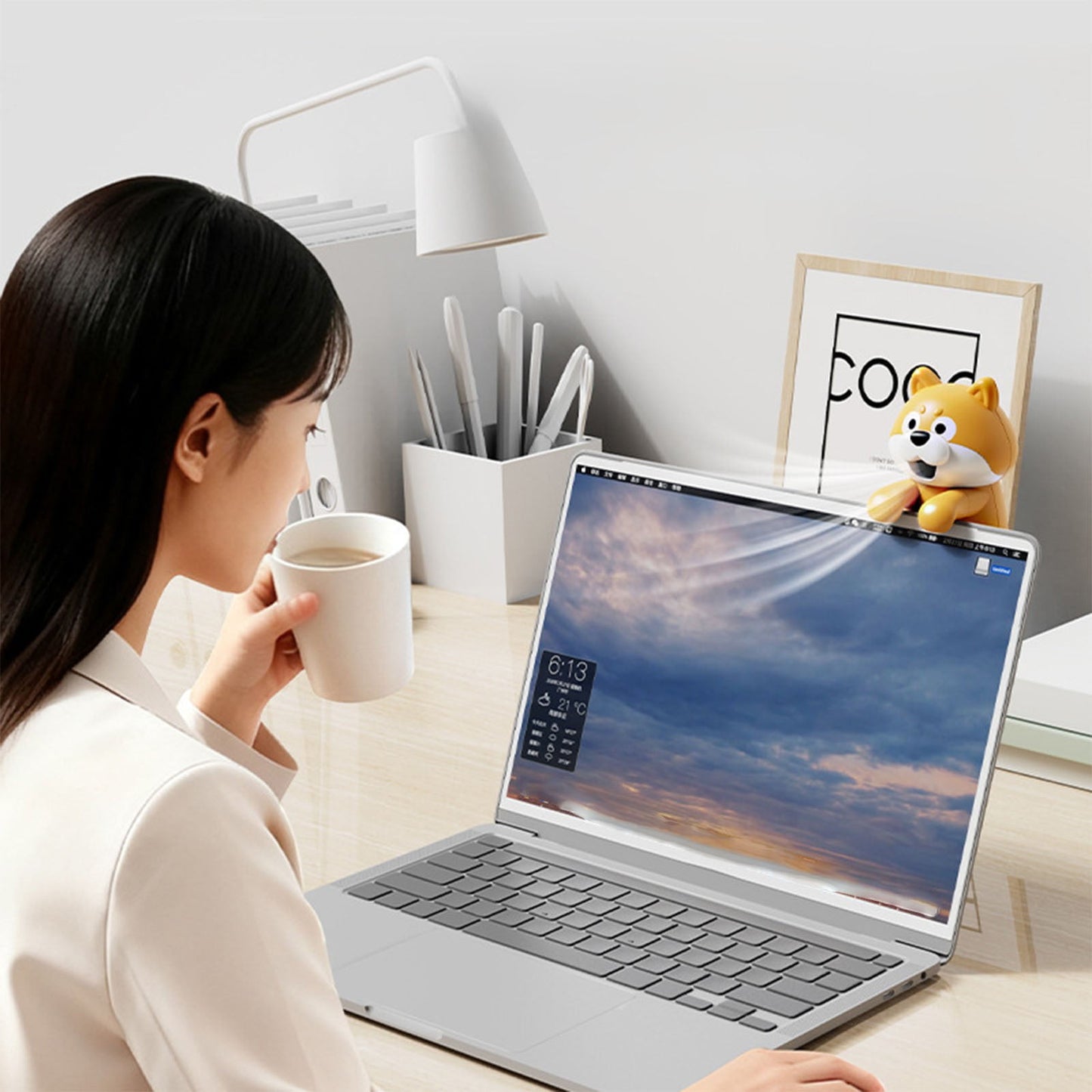 Tarmeek Cute Dog Fan, Cute Blowing Dog for Cup Bowl Laptop Food Cooler Fan, Cooling Fan 3.54 Inch, Mini Desk Fan Hanging on Cup for Eating Drinking, Cute Dog Design Portable Cooler, Yellow