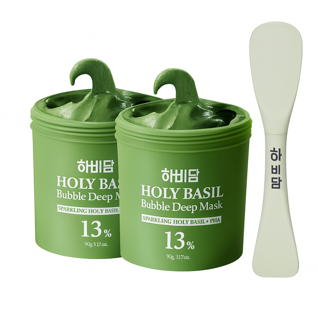 Holy Basil Bubble Mask Duo + Dual Pore Brush Set – Deep-Cleansing Power for Stubborn Blackheads & Clogged Pores