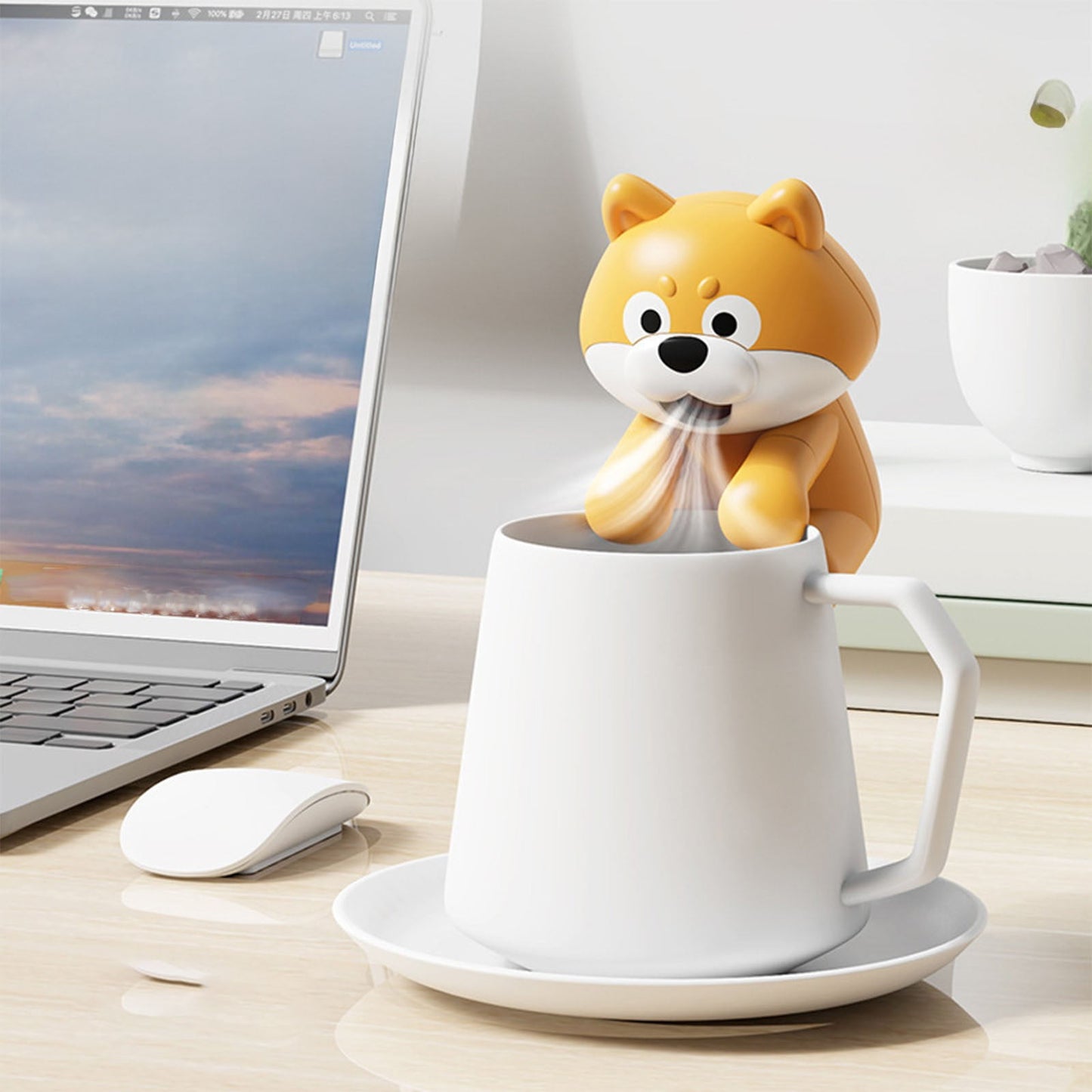 Tarmeek Cute Dog Fan, Cute Blowing Dog for Cup Bowl Laptop Food Cooler Fan, Cooling Fan 3.54 Inch, Mini Desk Fan Hanging on Cup for Eating Drinking, Cute Dog Design Portable Cooler, Yellow