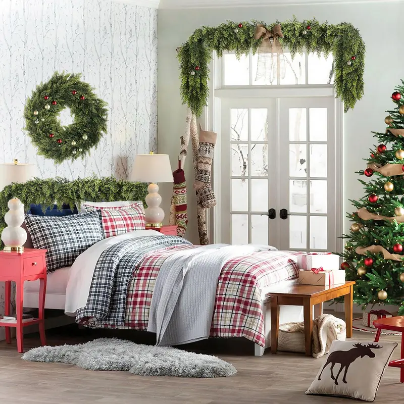 🎅🎄 Artificial Cedar Garland🌿Green Pine Garland for Table, Mantel, Wall – Perfect for Indoor & Outdoor Christmas Decorations